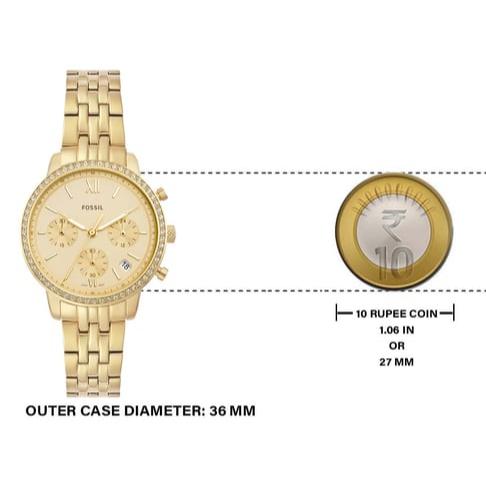 Fossil Neutra Chronograph Gold Dial Gold Steel Strap Watch for Women - ES5219