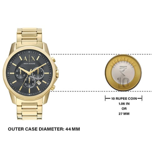 Armani Exchange gold watch with 10 Rupee coin comparison