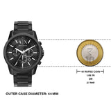 Armani Exchange men's watch next to 10 Rupee coin, 44mm case.