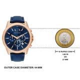Armani Exchange watch with blue face and 10 Rupee coin comparison