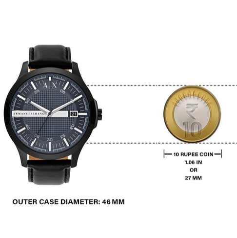 Armani Exchange watch MP000000016380727 with 10 Rupee coin for size comparison
