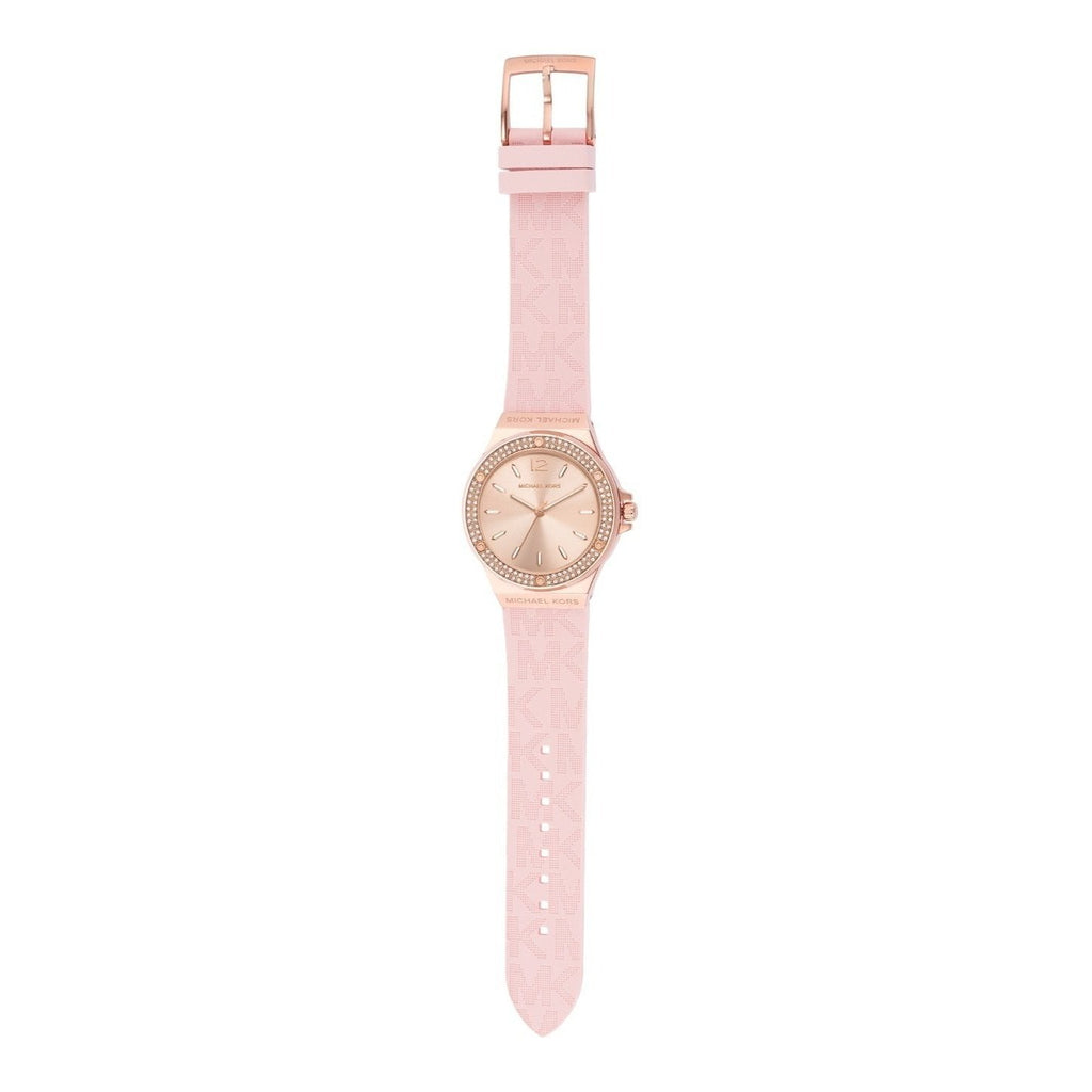 Michael Kors Mini Lennox Three-Hand Rose Gold Dial Pink Silicone Strap Watch For Women - MK7282