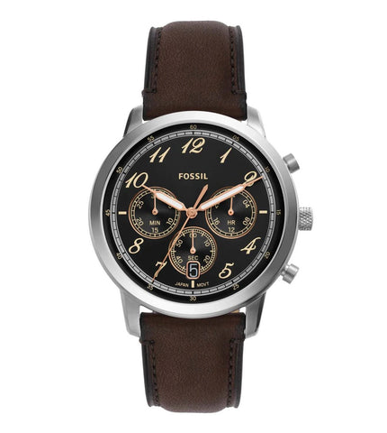 Fossil Neutra Chronograph Black Dial Brown Leather Strap Watch for Men - FS6024