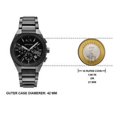 AXI black watch with 10 Rupee coin comparison, 42mm case