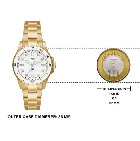 Fossil gold watch with 10 Rupee coin comparison