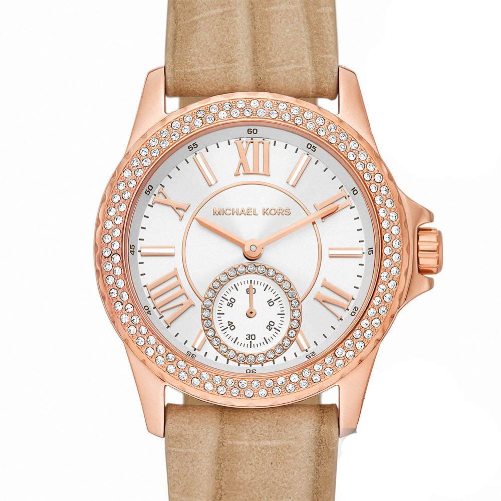 Michael Kors Mini Everest Crystals White Dial Brown Leather Strap Watch for Women - MK4719