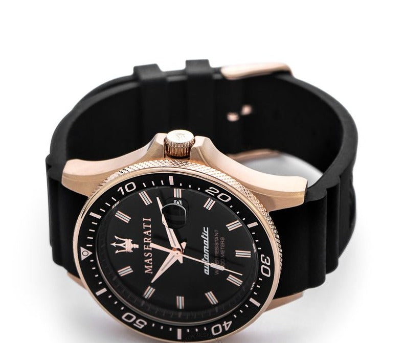 Maserati SFIDA Automatic Black Dial Black Rubber Strap Watch For Men - R8821140001