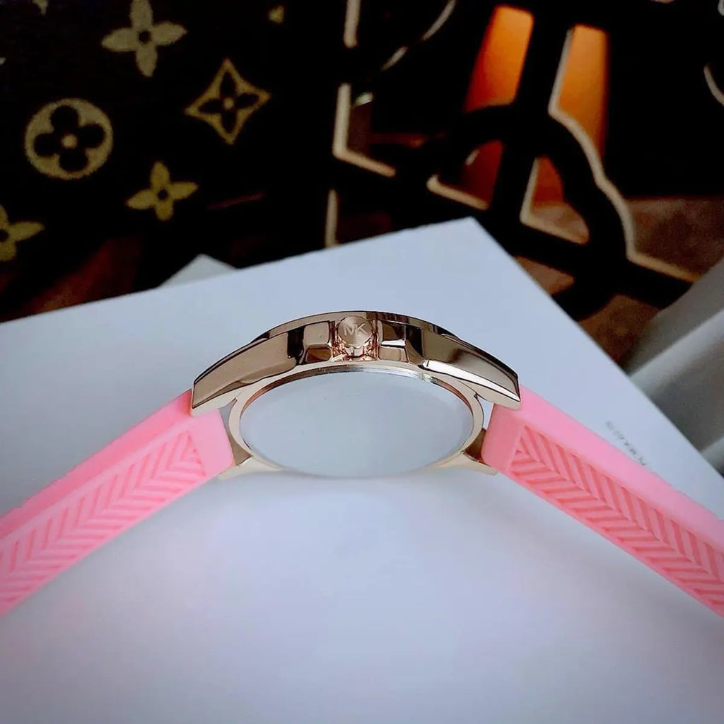 Michael Kors Mini Pilot Quartz Rose Gold Dial Pink Silicone Strap Watch For Women - MK7375