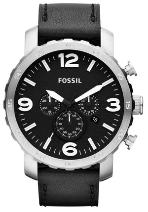 Fossil Nate Chronograph Black Dial Black Leather Strap Watch for Men - JR1436