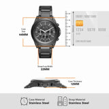 AX2601 Black Stainless Steel Watch with Dimensions