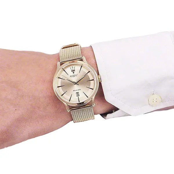 Maserati Epoca Golden Dial Golden Mesh Bracelet Watch For Men - R8853118003