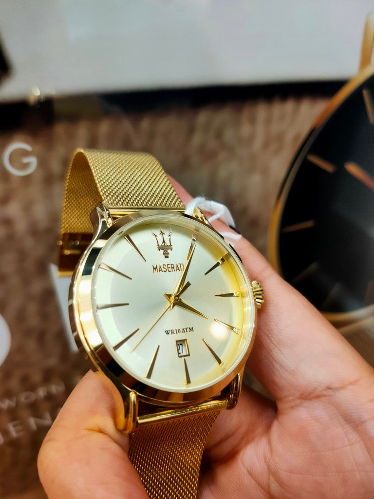 Maserati Epoca Golden Dial Golden Mesh Bracelet Watch For Men - R8853118003