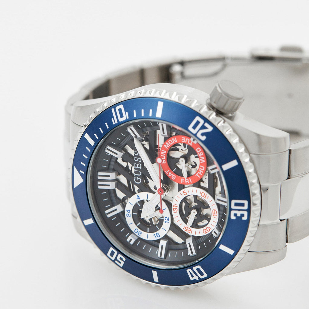 Guess Axle Multifunction Black Dial Silver Steel Strap Watch For Men - GW0488G1