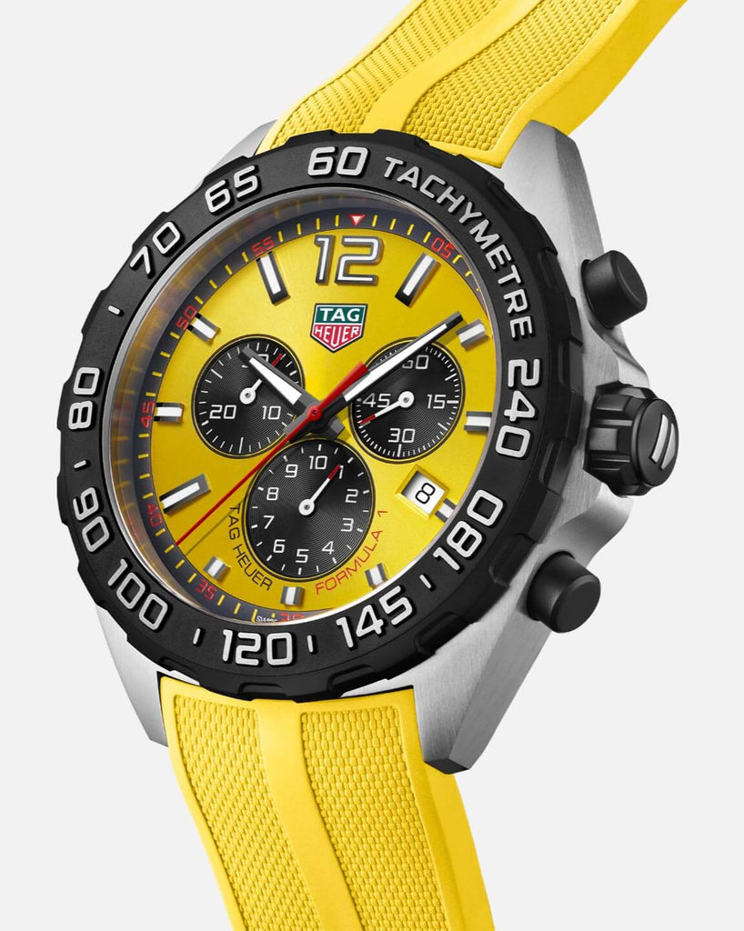 Tag Heuer Formula 1 Chronograph Yellow Dial Yellow Rubber Strap Watch for Men - CAZ101AM.FT8054