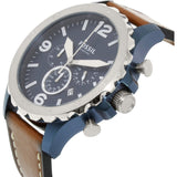 Fossil Nate Chronograph Navy Blue Dial Brown Leather Strap Watch for Men - JR1504