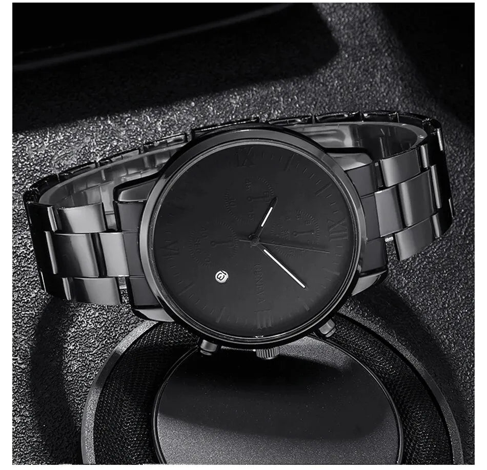 Black stainless steel wristwatch