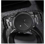 Black stainless steel wristwatch