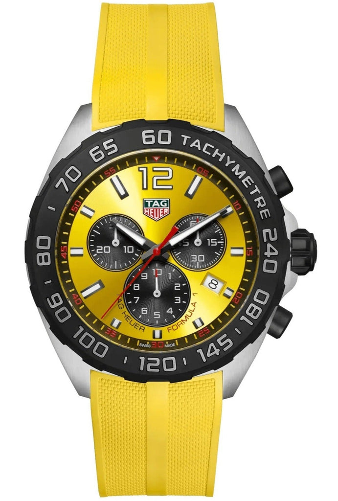 Tag Heuer Formula 1 Chronograph Yellow Dial Yellow Rubber Strap Watch for Men - CAZ101AM.FT8054