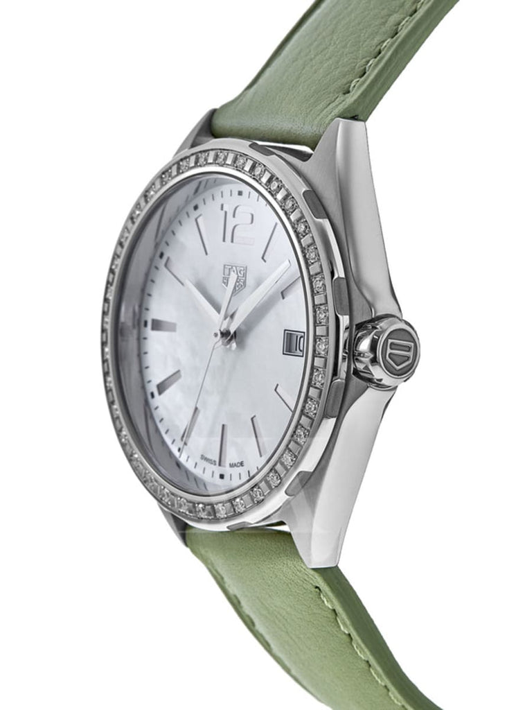 Tag Heuer Formula 1 Quartz Diamonds Mother of Pearl Dial Green Leather Strap Watch for Women - WBJ131A.FC8249