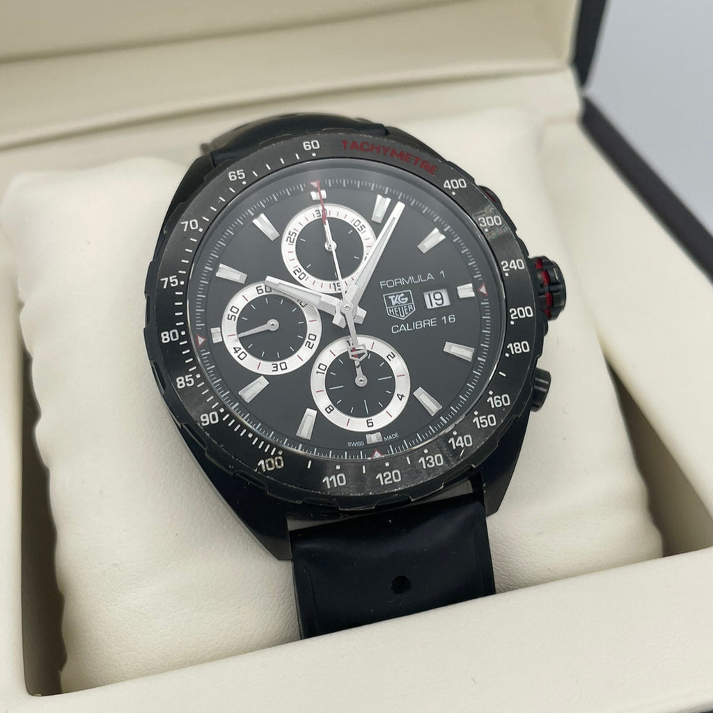 Tag Heuer Formula 1 Automatic Chronograph Black Dial Black Leather Strap Watch for Men - CAZ2011.FT8024
