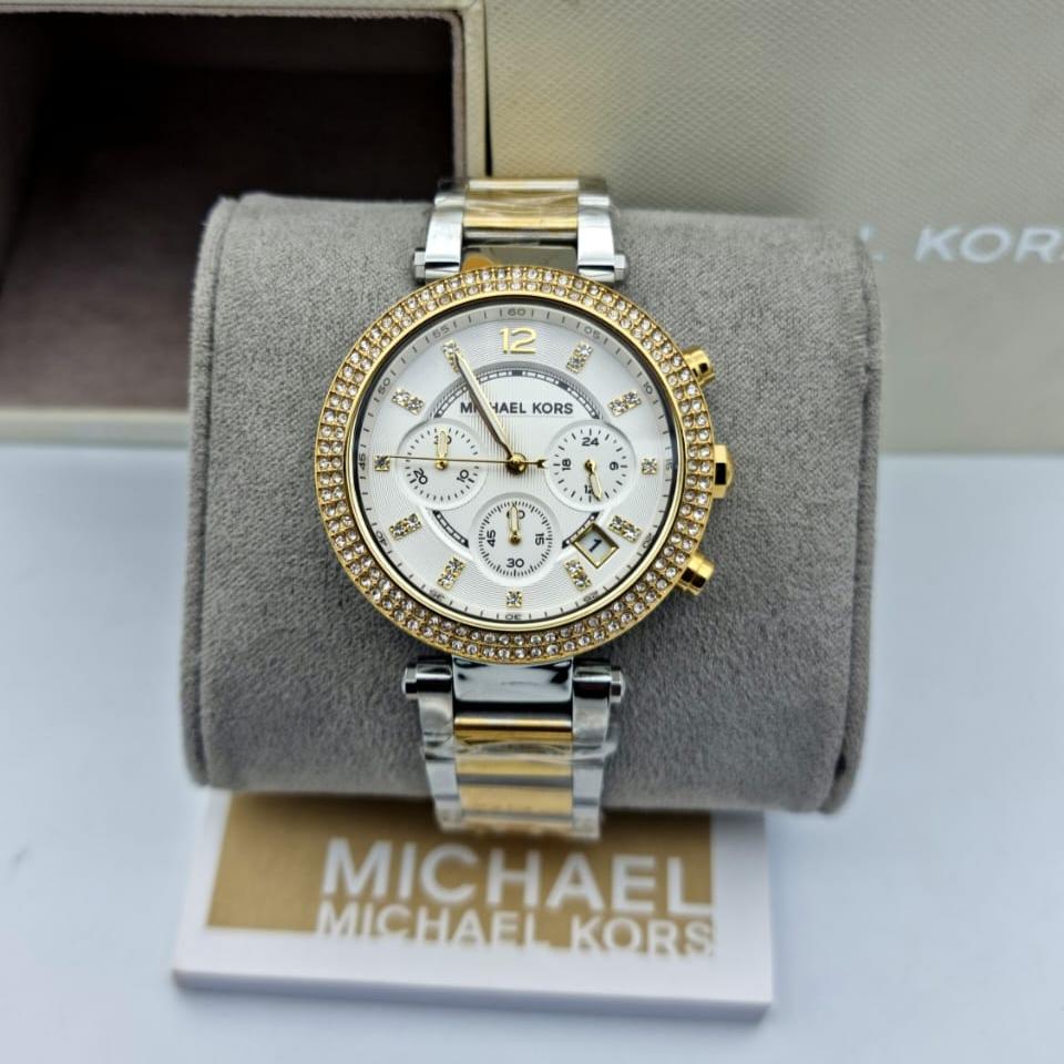 Michael Kors Parker White Dial Two Tone Steel Strap Watch for Women - MK5626