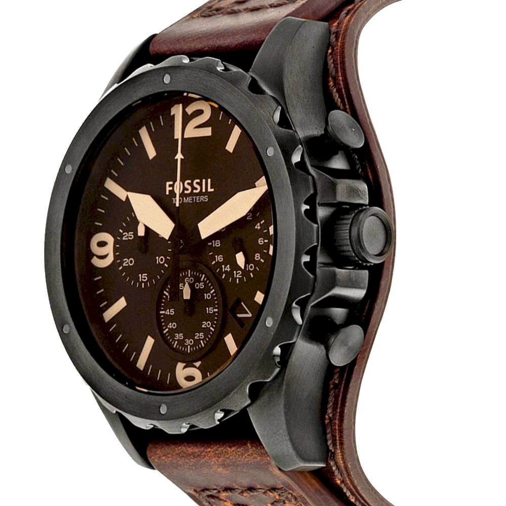 Fossil Nate Chronograph Brown Dial Brown Leather Strap Watch for Men - JR1511