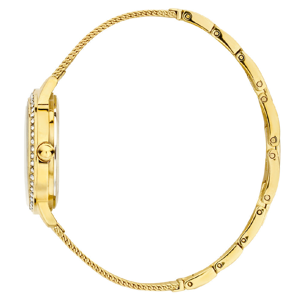 Guess Chelsea Crystals Mother of Pearl White Dial Gold Mesh Bracelet Watch For Women - W0647L7