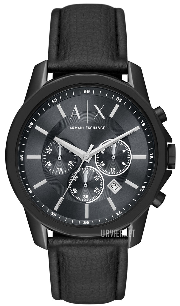 Armani Exchange Banks Chronograph Black Dial Black Leather Strap Watch For Men - AX1724