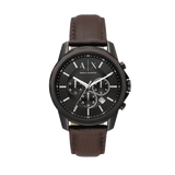 Armani Exchange Outerbanks Chronograph Black Dial Brown Leather Strap Watch For Men - AX1732