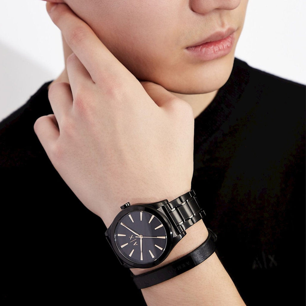 Armani Exchange Nico Analog Black Dial Black Steel Strap Watch For Men - AX7102