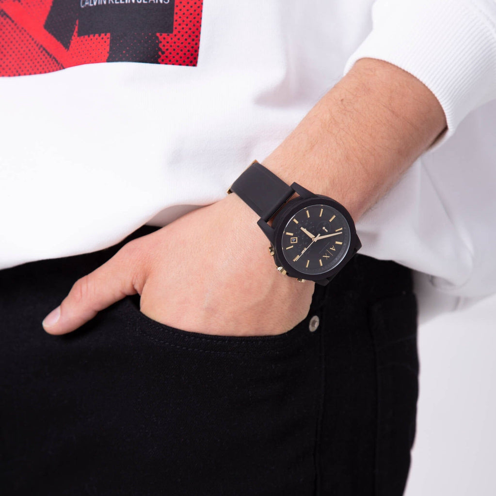 AX192M00002200000OS black watch on wrist