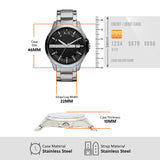 AX2103 men's watch with dimensions and credit card comparison.