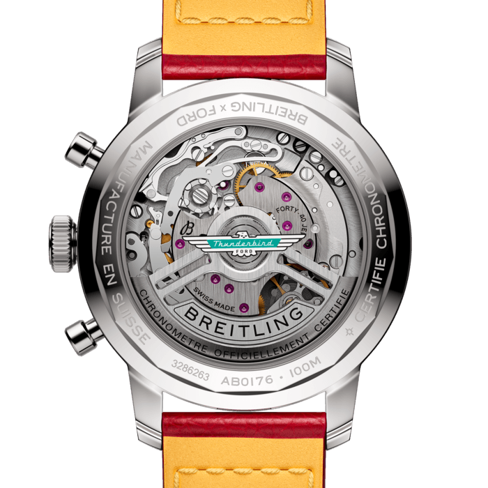 Breitling Top Time B01 Ford Thunderbird White Dial Red Leather Strap Watch for Men - AB01766A1A1X1