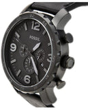 Fossil Nate Chronograph Black Dial Black Leather Strap Watch for Men - JR1354