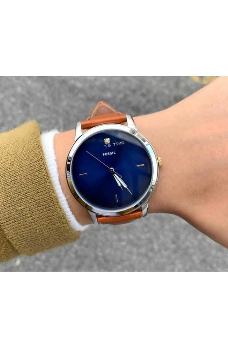 Fossil The Minimalist 3H Blue Dial Brown Leather Strap Watch for Men - FS5499