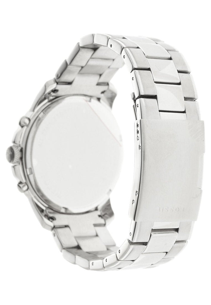 Fossil Grant Chronograph Black Dial Silver Steel Strap Watch for Men - FS4736