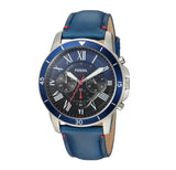 Fossil Grant Chronograph Blue Dial Blue Leather Strap Watch for Men - FS5373