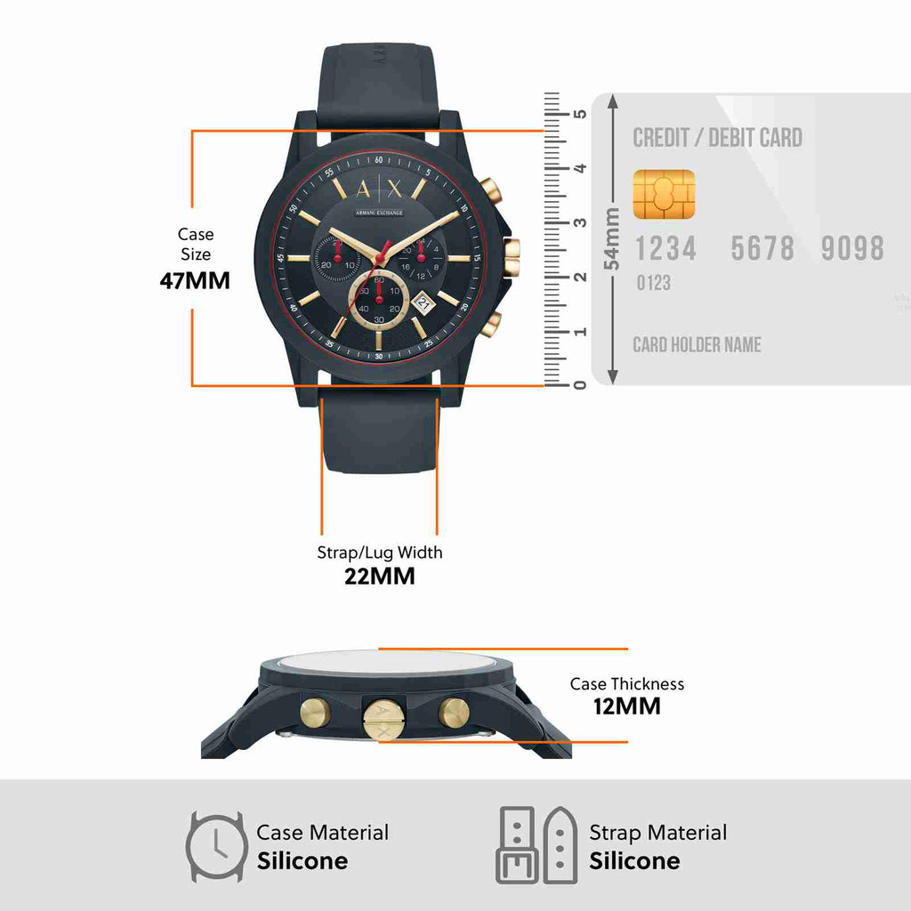 AX1335 Men's Watch with Specs and Credit Card Comparison