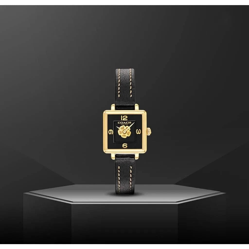 Coach Black Square Dial Black Leather Strap Watch for Women - 14503695