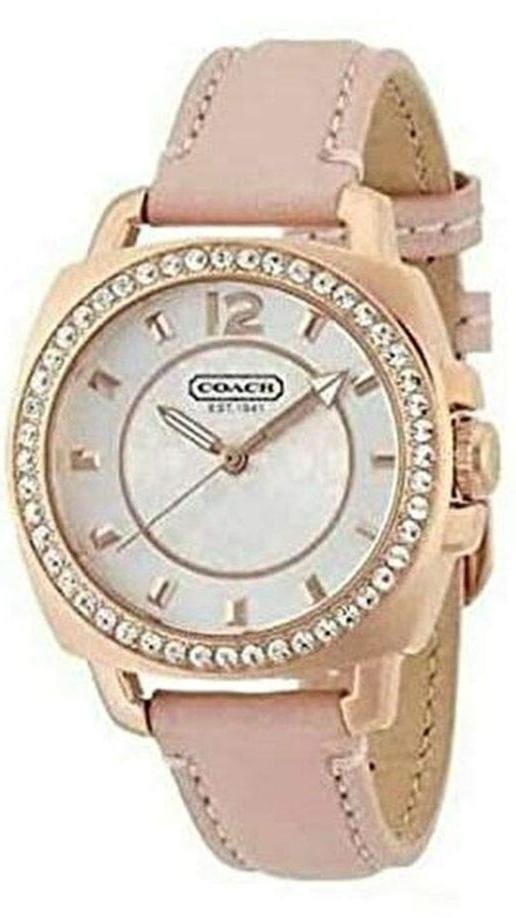 Coach Boyfriend Mother of Pearl White Dial Pink Leather Strap Watch for Women - 14503151