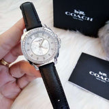 Coach Boyfriend Silver Dial Black Leather Strap Watch for Women - 14503152