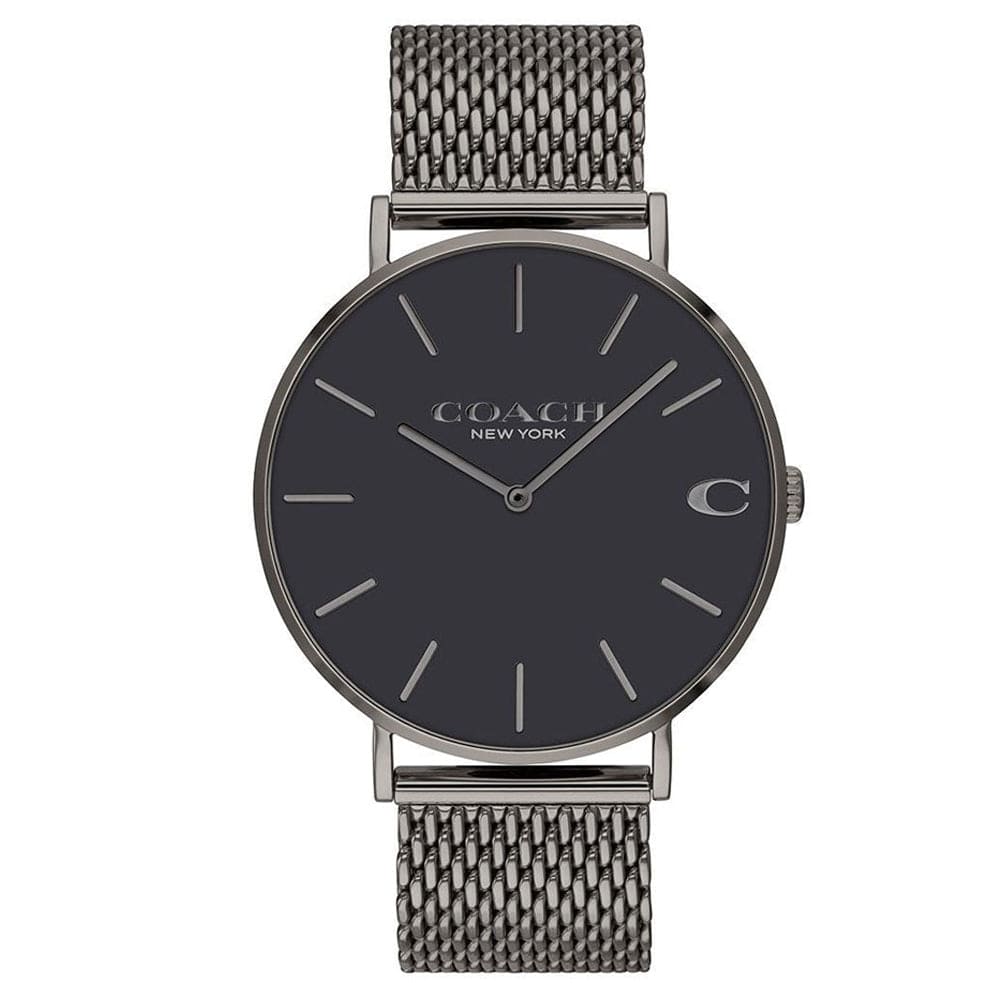 Coach Charles Black Dial Grey Mesh Bracelet Watch for Men - 14602145