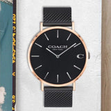 Coach Charles Black Ion Dial Black Mesh Bracelet Watch for Men - 14602470
