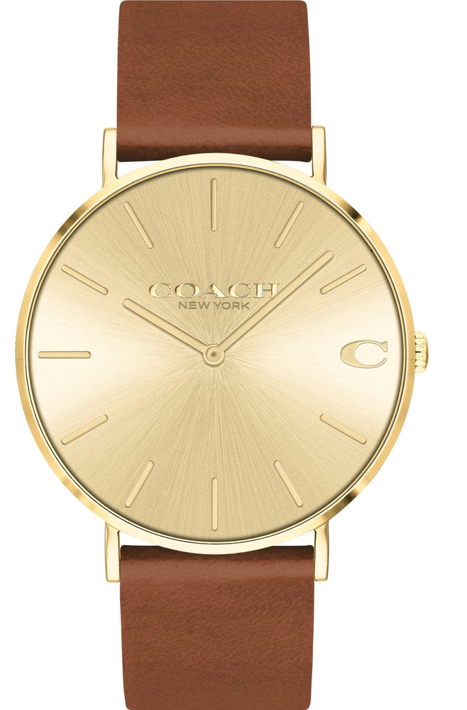 Coach Charles Gold Dial Brown Leather Strap Watch for Women - 14602433