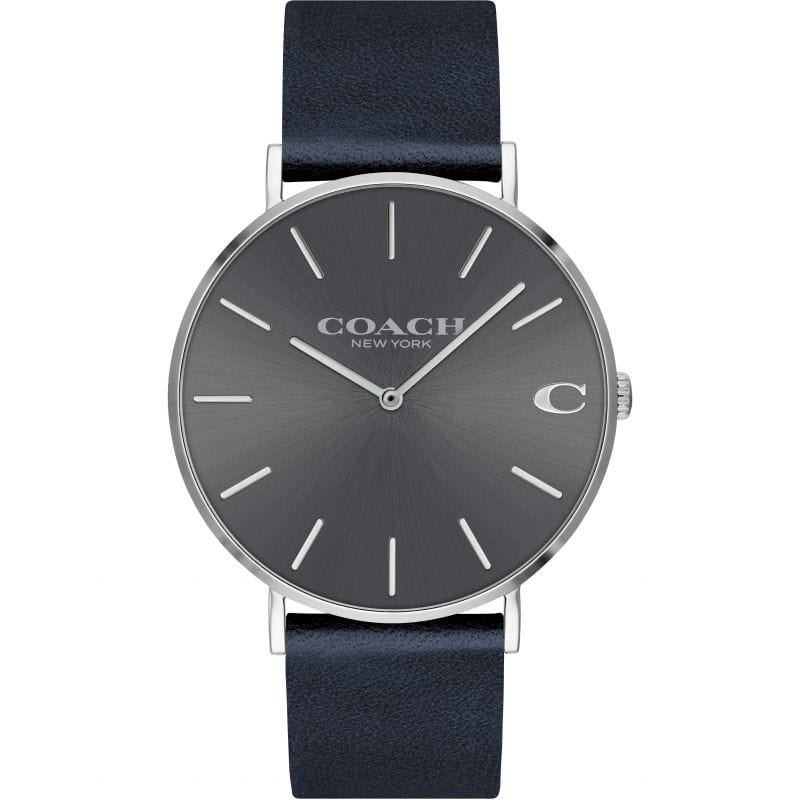 Coach Charles Grey Dial Black Leather Strap Watch for Men - 14602150