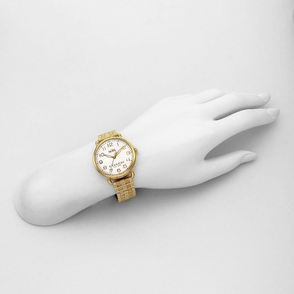 Coach Delancey Classic White Dial Gold Steel Strap Watch for Women - 14502261