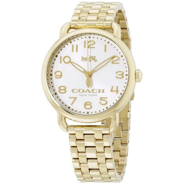 Coach Delancey Classic White Dial Gold Steel Strap Watch for Women - 14502261