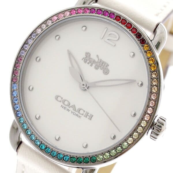 Coach Delancey Crystals White Dial White Leather Strap Watch For Women - 14502888