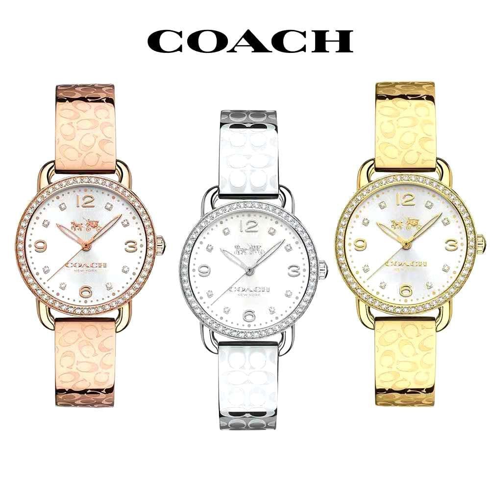 Coach Delancey Diamonds Silver Dial Gold Steel Strap Watch for Women - 14502354