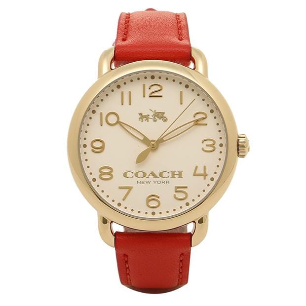 Coach Delancey Ivory Dial Orange Leather Strap Watch for Women - 14502719